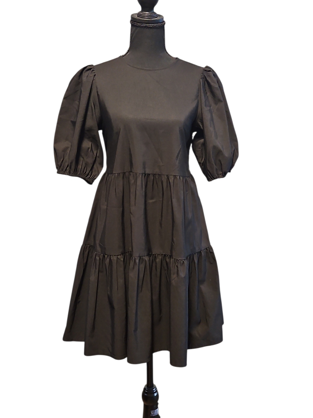 Zara Black Open Back Puff-Sleeve Tiered Dress Size Small Formal or Casual